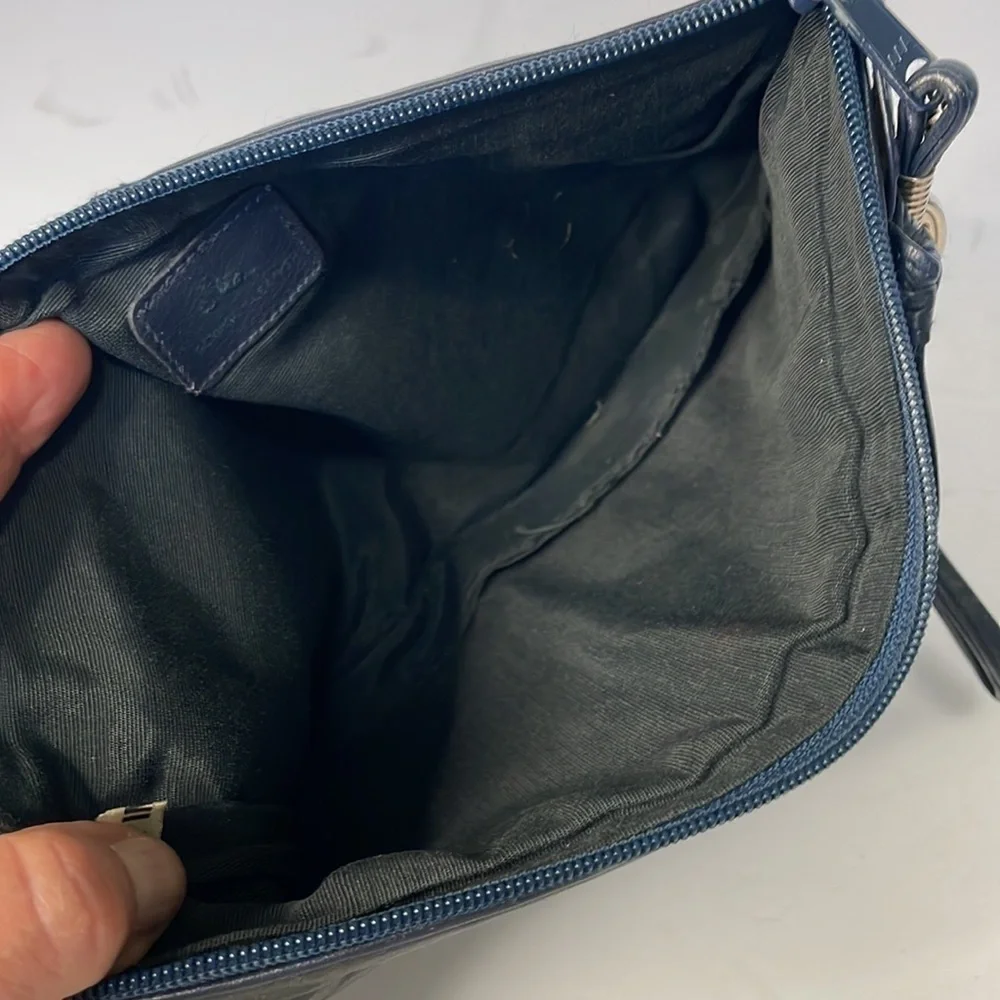Navy Blue Etra Vintage Leather Clutch/Wristlet